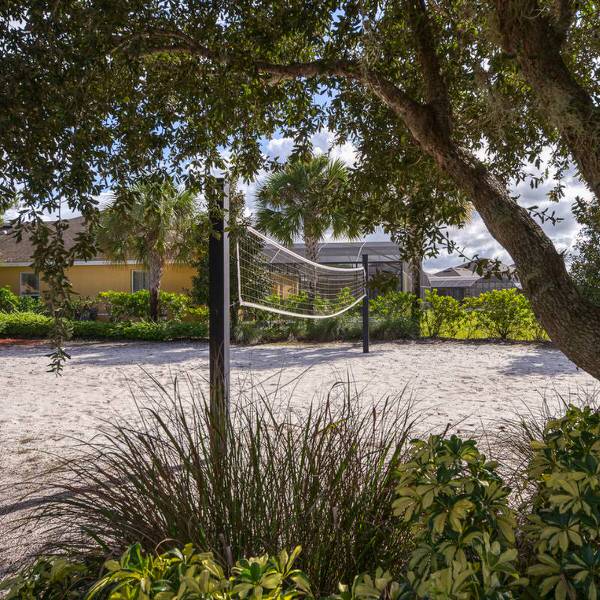 Sand volleyball court at Watersong Resort in Davenport Florida surrounded by palm trees and landscaping